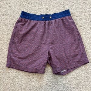 Fair Harbor Boy's Wave Patterned Swim trunks with Blue Waistband Size Medium